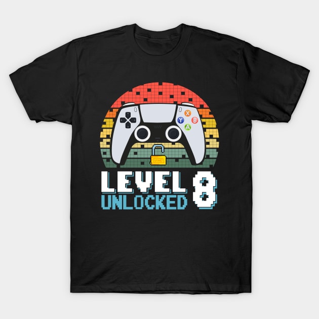 Level 8 Unlocked Vintage Retro Gaming T-Shirt by Asg Design